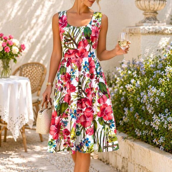 Danny & Nicole Dresses & Skirts - Danny and Nicole Floral Fit & Flare Dress Summer Wedding Guest Pink Green 12